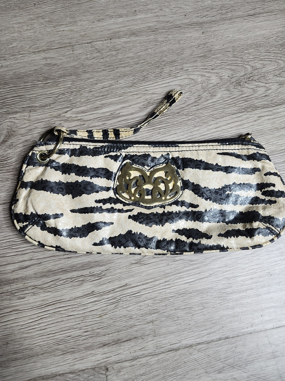 Carlos Wristlet Clutch in Black and Cream with Gold Accent
